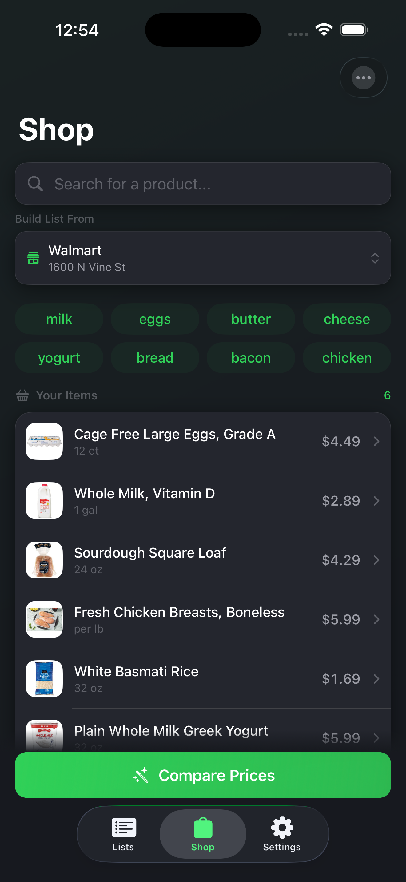 List builder screenshot
