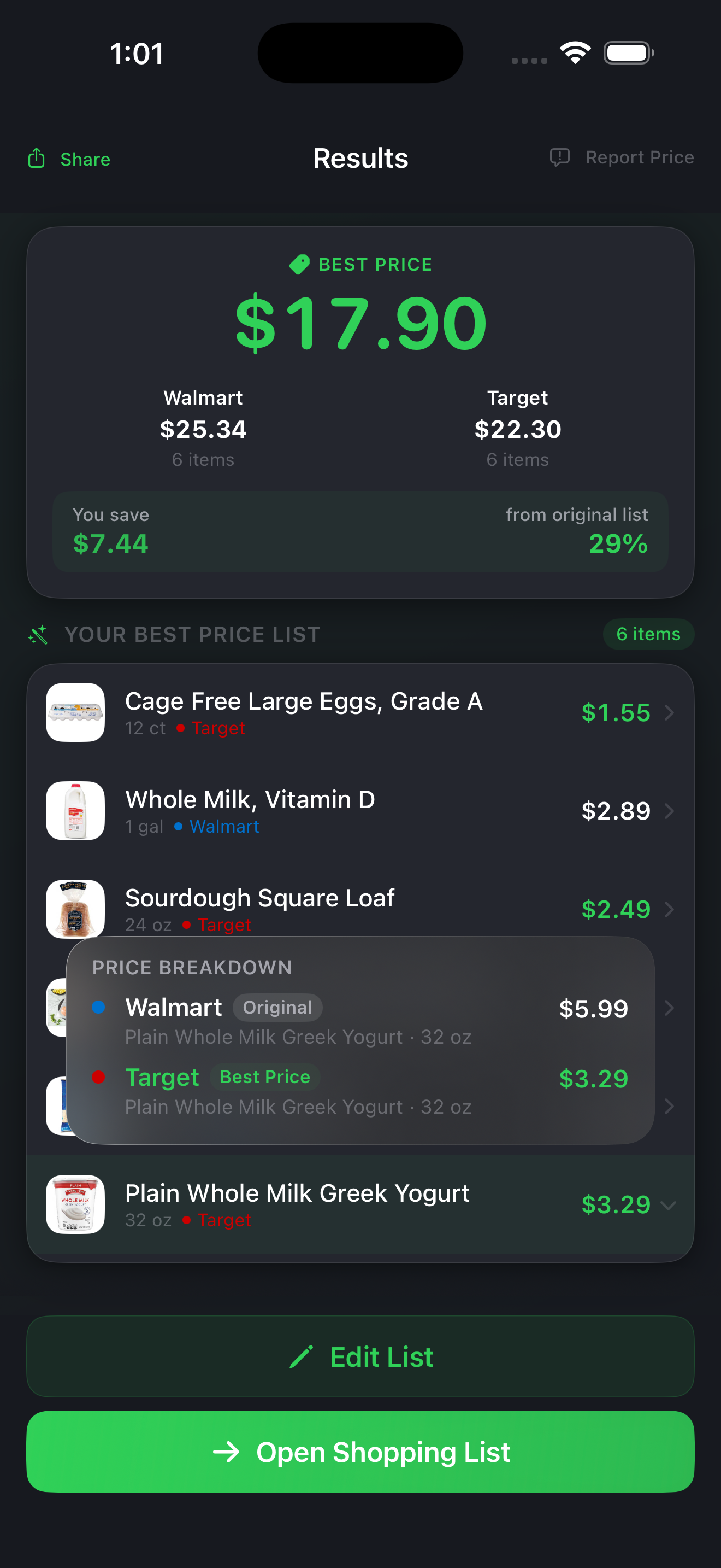Results screenshot